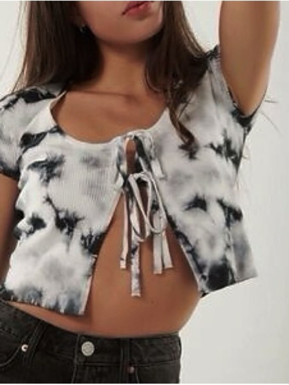 Garage Black & White Tie-Dye Front-Tie Crop Top